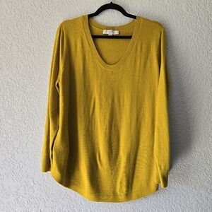 Loft Plus 16 / 18 Mustard Scoop Neck Knit Sweater Rounded Hem